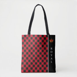 Chic zwart, & rood geruit & kalligrafie tote bag