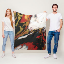 Chic Zwart Rood Goud Abstract Fleece Deken (Med.)