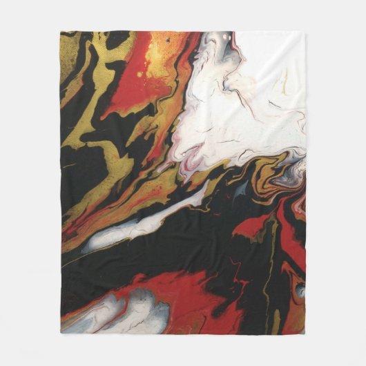 Chic Zwart Rood Goud Abstract Fleece Deken (Med.) (Voorkant)