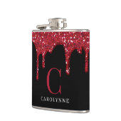 Chic zwart rood Sparkle Glitter Drips Monogram Heupfles (Links)