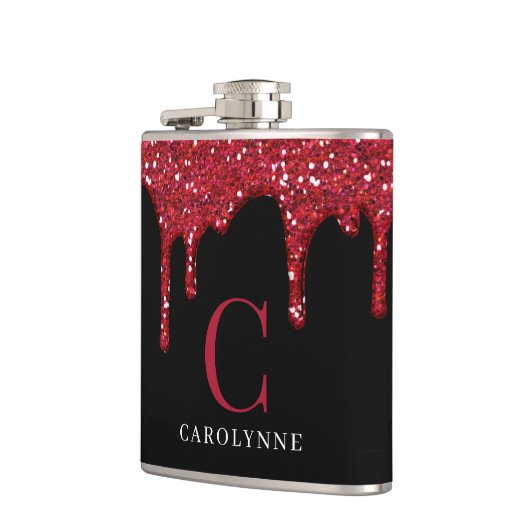 Chic zwart rood Sparkle Glitter Drips Monogram Heupfles (Links)