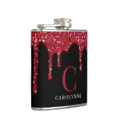 Chic zwart rood Sparkle Glitter Drips Monogram Heupfles (Rechts)
