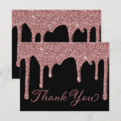 Chic Zwart Roos Goud Druppelende Glitter Bedankt (Voorkant / Achterkant)