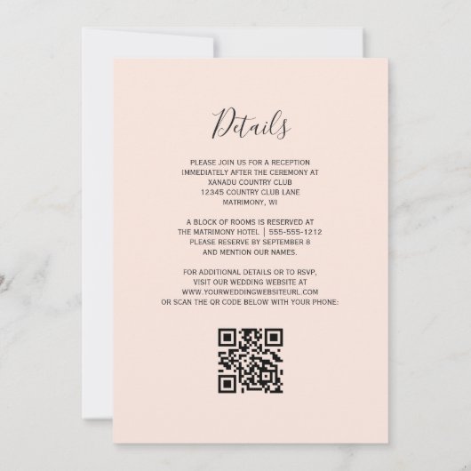 Chic Zwart Roos Gouden Agaat Blush QR Code Wedding Kaart (Achterkant)
