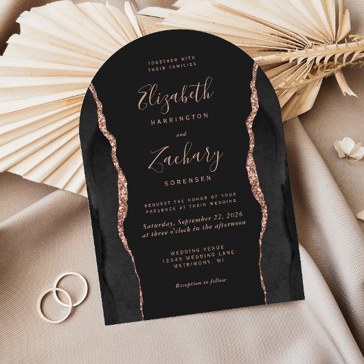 Chic Zwart Roos Gouden Agaat Dark Arch Wedding Kaart