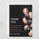 Chic Zwart Roos Gouden Ballon Bedankkaart (Voorkant)