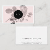 Chic Zwart Roos & Monogram Roze Visitekaartje (Voorkant / Achterkant)