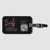 Chic Zwart Roze Beauty Professionele QR-code  Bagagelabel (Voorkant (horizontaal))