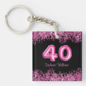 Chic Zwart Roze Glitters 40e Verjaardag Sleutelhanger (voorkant)
