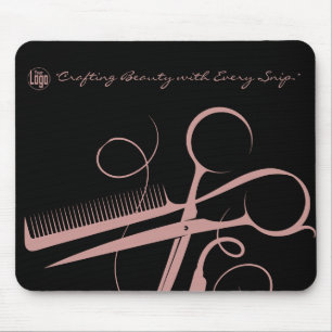 Chic Zwart Roze Haarstylist Tools Logo Motto Muismat