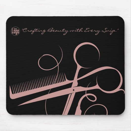 Chic Zwart Roze Haarstylist Tools Logo Motto Muismat (Voorkant)