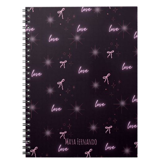 Chic Zwart & Roze Love-Theme Spiral notitieboek (Voorkant)