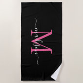 Chic Zwart Roze Monogram Vrouwelijk Girly Script Strandlaken (Voorkant)