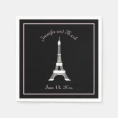 Chic Zwart Roze Wit Franse Eiffeltoren bruiloft Servetten (Voorkant)
