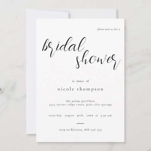 Chic Zwart Script Bruidsfeest Uitnodiging Minimaal (Voorkant)