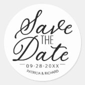 Chic Zwart Script Huwelijk Save The Date Ronde Sticker (Voorkant)