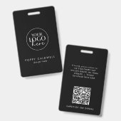 Chic Zwart Typografie Logo QR Code Personeels-ID Badge (Voor- en achterkant)