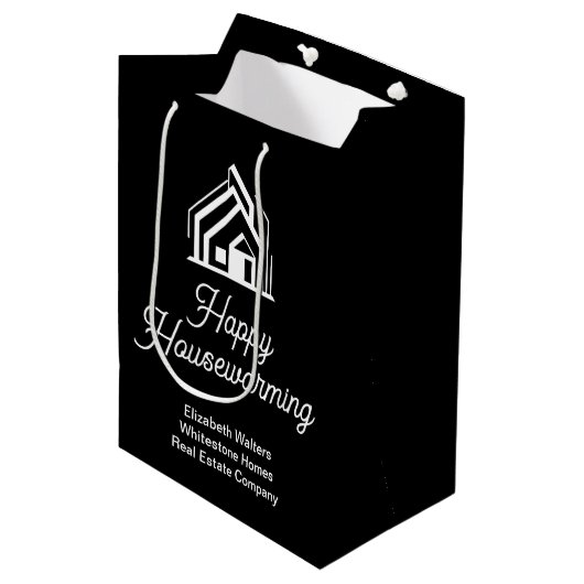 Chic Zwart Vastgoedbedrijf Aangepaste Makelaar Medium Cadeauzakje (Voorkant Gekanteld)