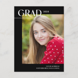 Chic Zwart & Wit 2025 Foto Afstudeerfeest Briefkaart