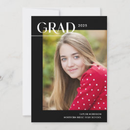 Chic Zwart & Wit 2025 Foto Afstudeerfeest Kaart