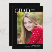 Chic Zwart & Wit 2025 Foto Afstudeerfeest Kaart (Voorkant / Achterkant)
