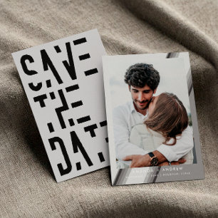 Chic Zwart-wit 70s Stripes Retro bruiloft Save The Date