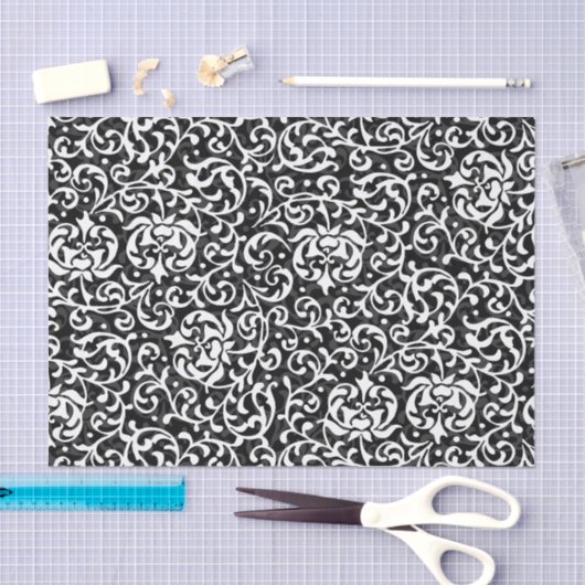 Chic zwart-wit  bloemmotief tissuepapier (Craft)