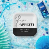 Chic Zwart Wit Bon Appétit Script Verjaardag Papieren Bordje (Feest)