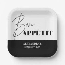 Chic Zwart Wit Bon Appétit Script Verjaardag Papieren Bordje