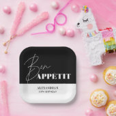Chic Zwart-wit Bon Appétit Verjaardag Papieren Bordje (Feest)