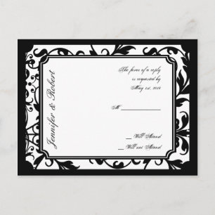 Chic Zwart-wit Damask RSVP Briefkaart
