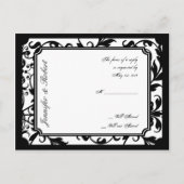 Chic Zwart-wit Damask RSVP Briefkaart (Voorkant)