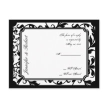 Chic Zwart-wit Damask RSVP Briefkaart