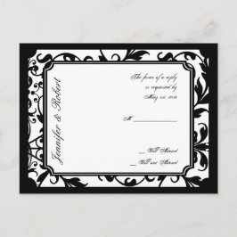 Chic Zwart-wit Damask RSVP Briefkaart