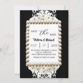 Chic Zwart & Wit Damast Pearl Save-The-Date Kaart (Voorkant)