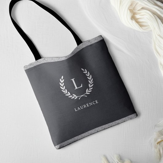 Chic Zwart & Wit Elegant Modern Monogram Initiaal Tote Bag