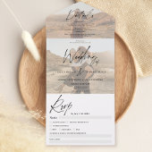 Chic zwart wit elegant script 2 foto's bruiloft all in one uitnodiging