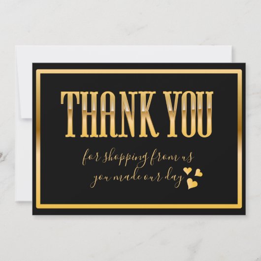 Chic zwart-wit en helder goud bedankkaart (Voorkant)