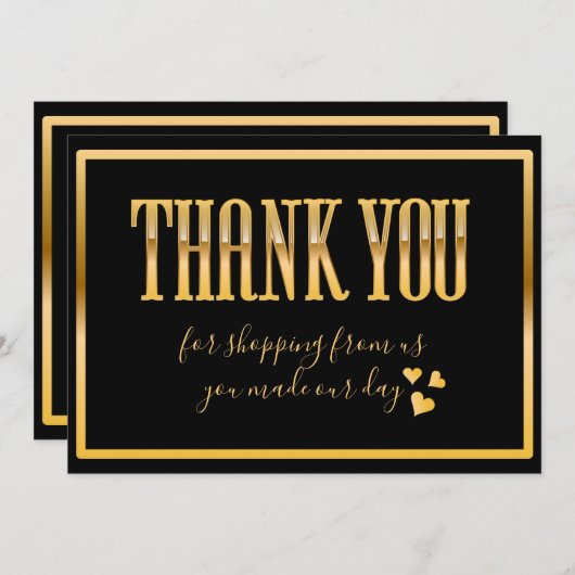 Chic zwart-wit en helder goud bedankkaart (Voorkant / Achterkant)