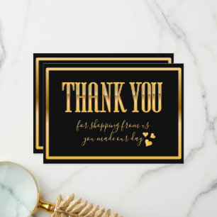 Chic zwart-wit en helder goud bedankkaart