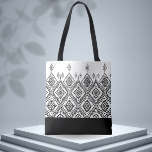 Chic zwart-wit etnisch patroon tote bag