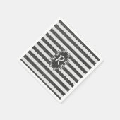 Chic zwart wit faux glitter strepen monogram servet (Hoek)