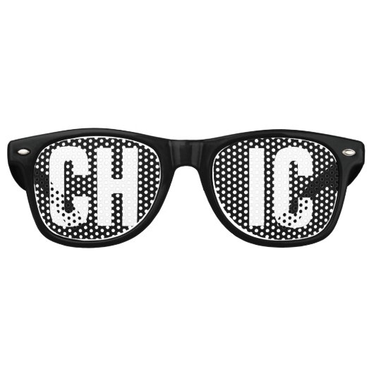'CHIC' Zwart-Wit Feest Retro Zonnebril (Voorkant)