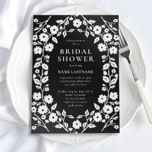 Chic Zwart Wit Folk Floral Elegant Vrijgezellenfee Kaart