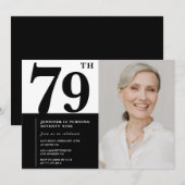Chic Zwart Wit Foto 79e Verjaardag Kaart (Voorkant / Achterkant)