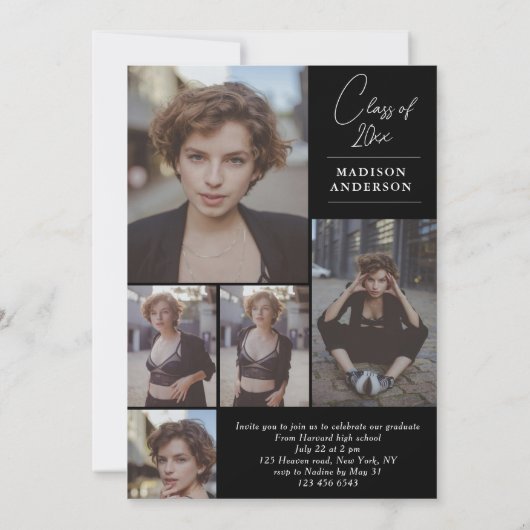 Chic zwart-wit foto collage Afstuderen Kaart (Achterkant)