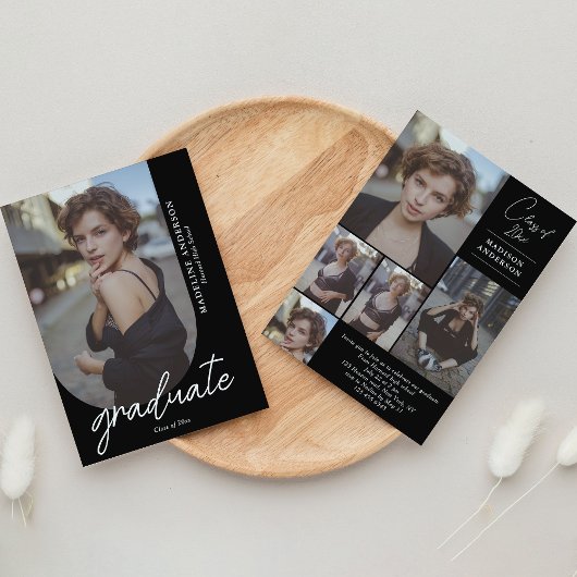Chic zwart-wit foto collage Afstuderen Kaart