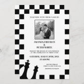 Chic zwart-wit foto geruit patroon bruiloft kaart (Voorkant / Achterkant)