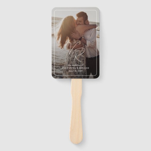 Chic Zwart-wit foto Modern huwelijksprogramma Handwaaier (Voorkant)