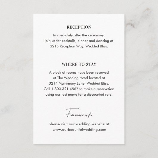 Chic Zwart-wit foto Moderne bruiloft Informatiekaartje (Achterkant)
